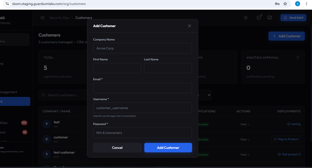 Customer Management — screenshot
