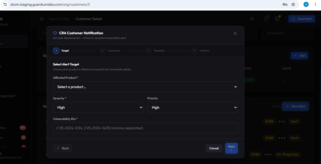 Customer Notifications — screenshot