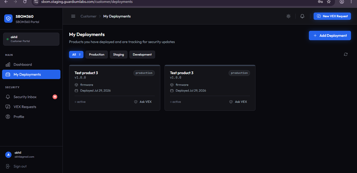 My Deployments — screenshot