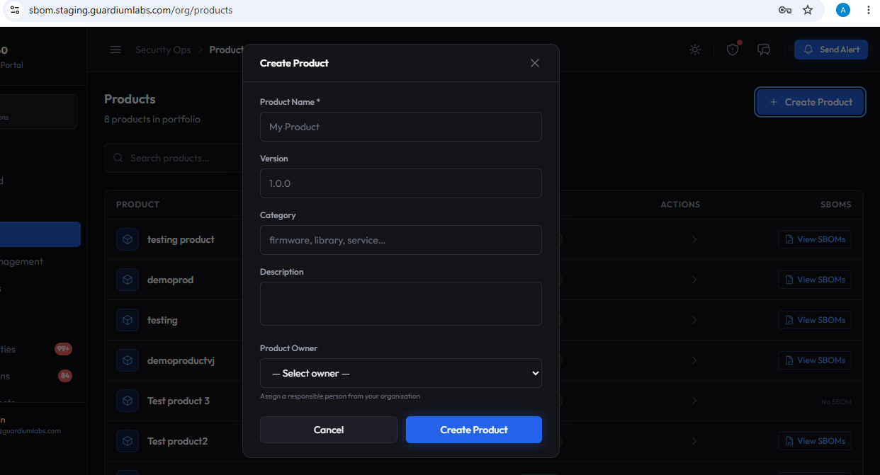 Product Management — screenshot