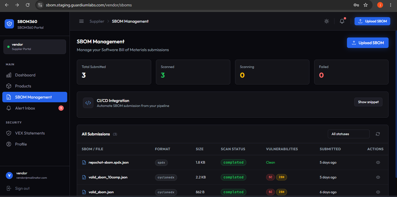 SBOM Management (Vendor) — screenshot