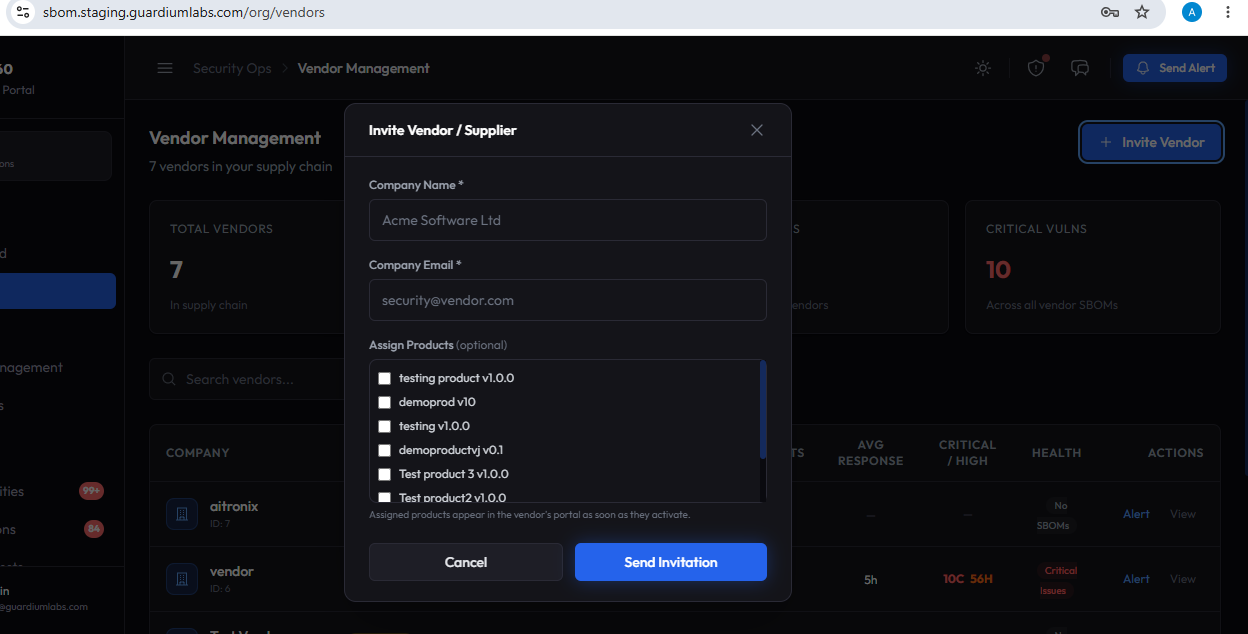 Vendor Management — screenshot