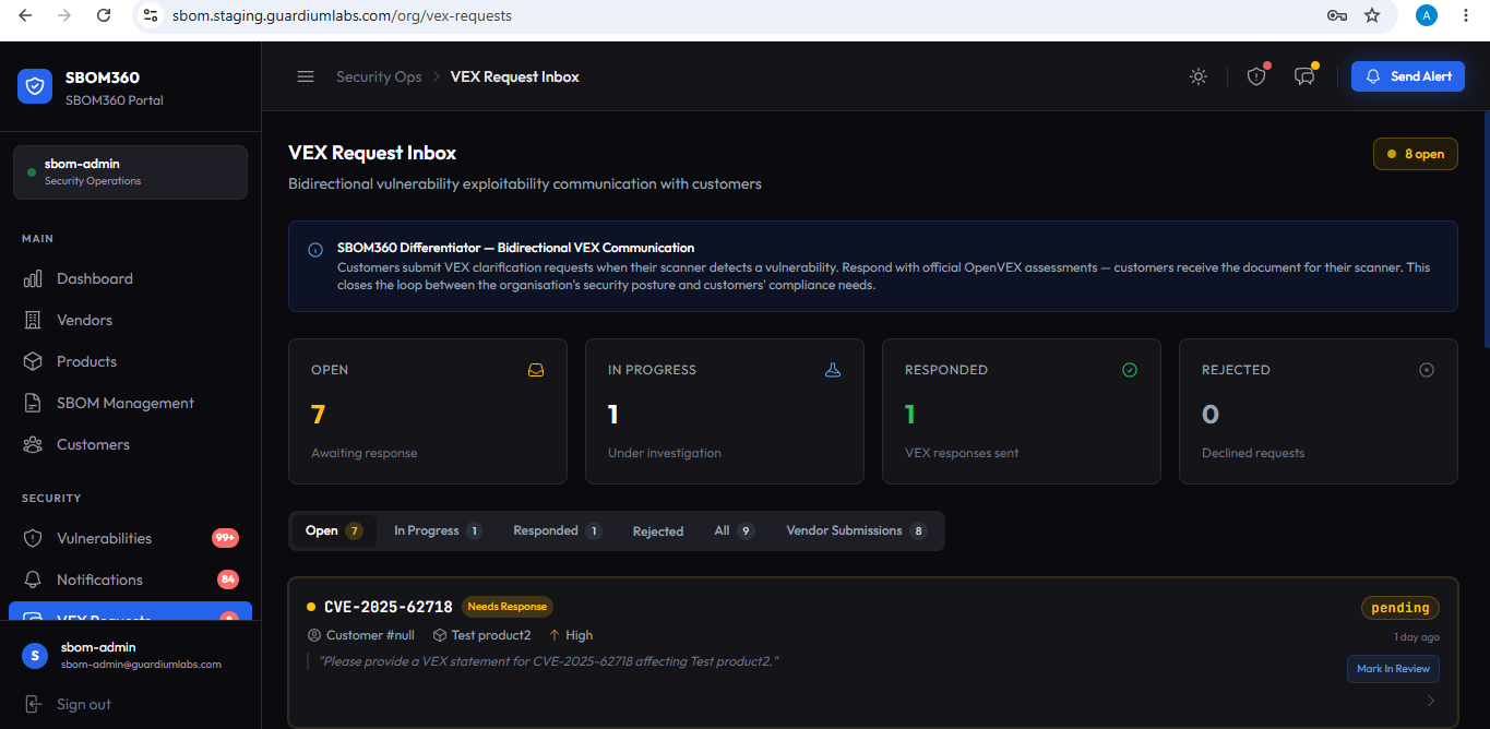 VEX Request Inbox — screenshot