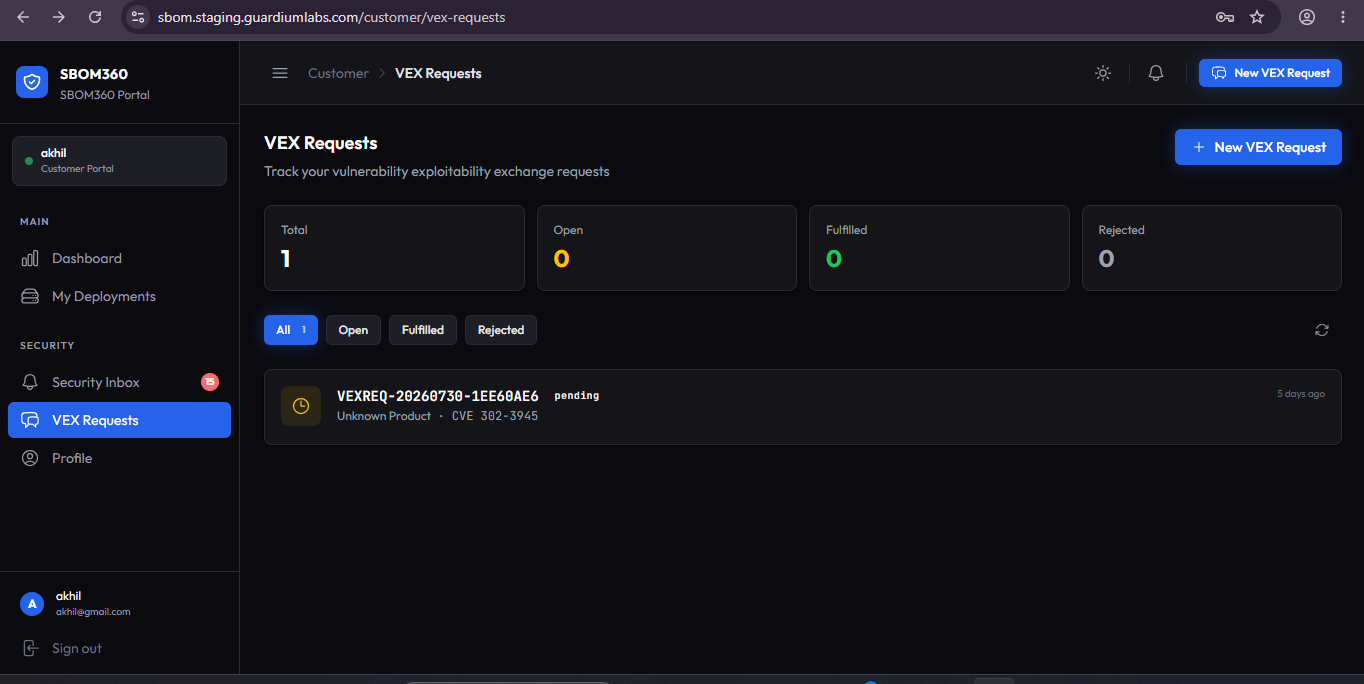 VEX Requests — screenshot
