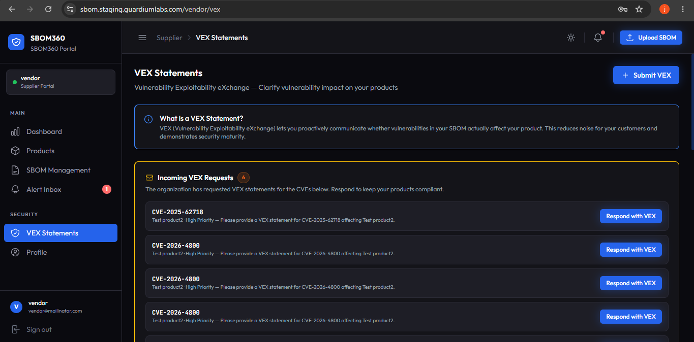 VEX Statements — screenshot